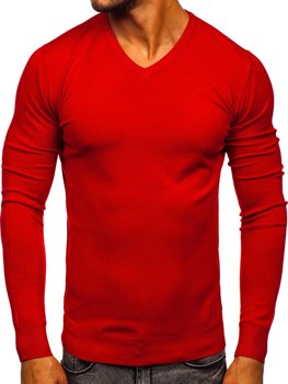 Červený pánský svetr s výstřihem do V Bolf YY03