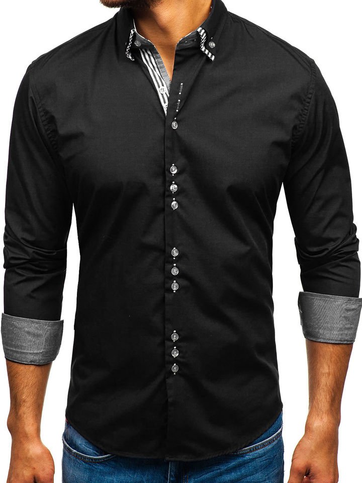 Černá pánská elegantní košile s dlouhým rukávem Bolf 4703