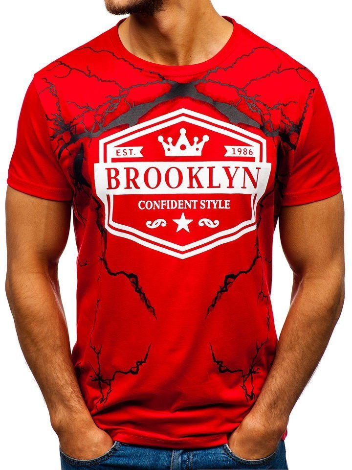 Červené pánské tričko s potiskem Bolf 10810