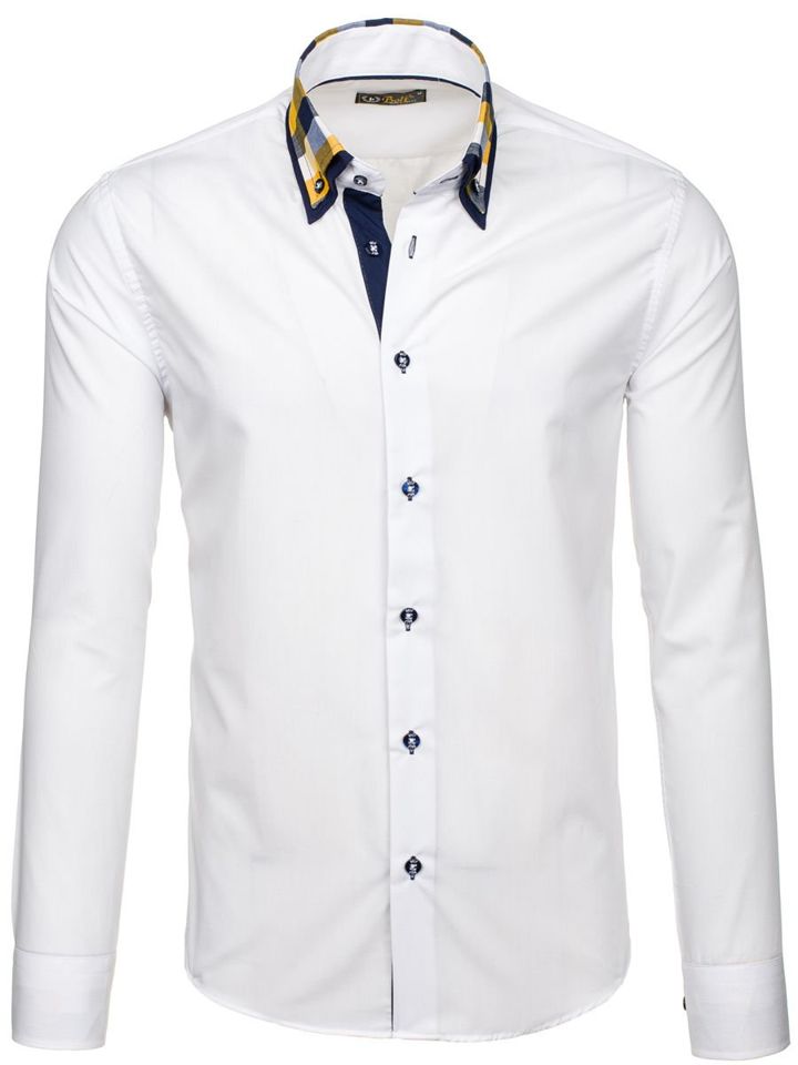 Bílá pánská elegantní košile s dlouhým rukávem Bolf 6966