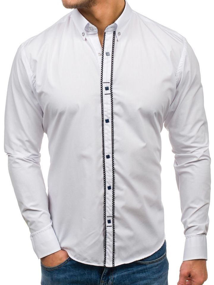 Bílá pánská elegantní košile s dlouhým rukávem Bolf 7721