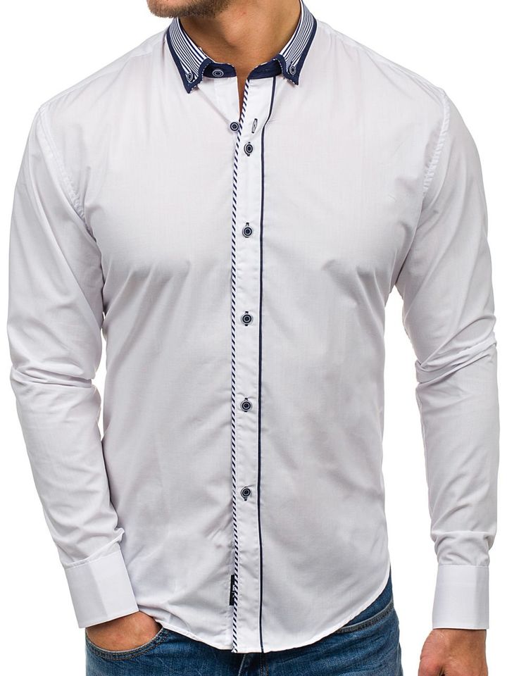 Bílá pánská elegantní košile s dlouhým rukávem Bolf 6941
