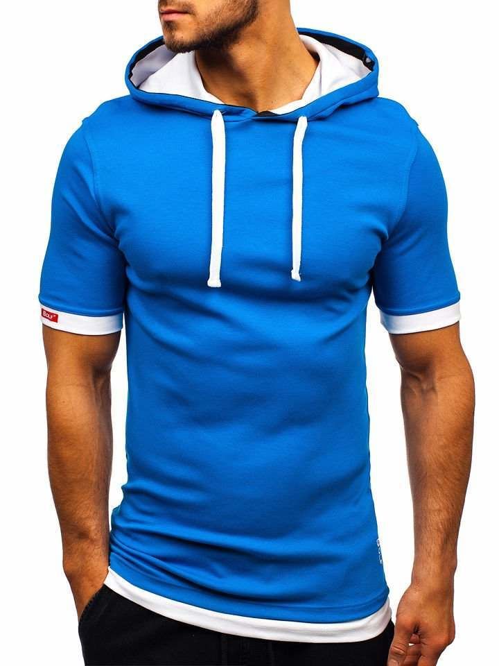 Modré pánské tričko s kapucí Bolf 08-1