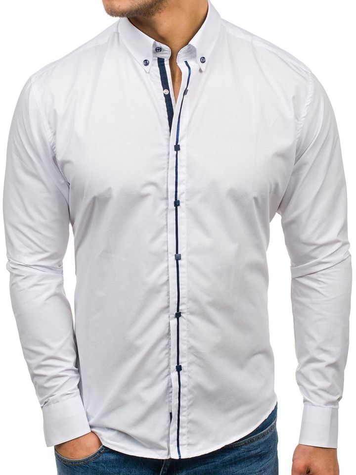 Bílá pánská elegantní košile s dlouhým rukávem Bolf 7726