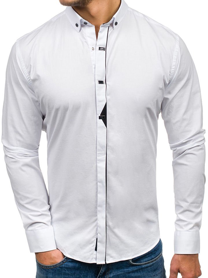 Bílá pánská elegantní košile s dlouhým rukávem Bolf 7711