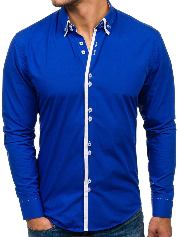 Královsky modrá pánská elegantní košile s dlouhým rukávem Bolf 1721