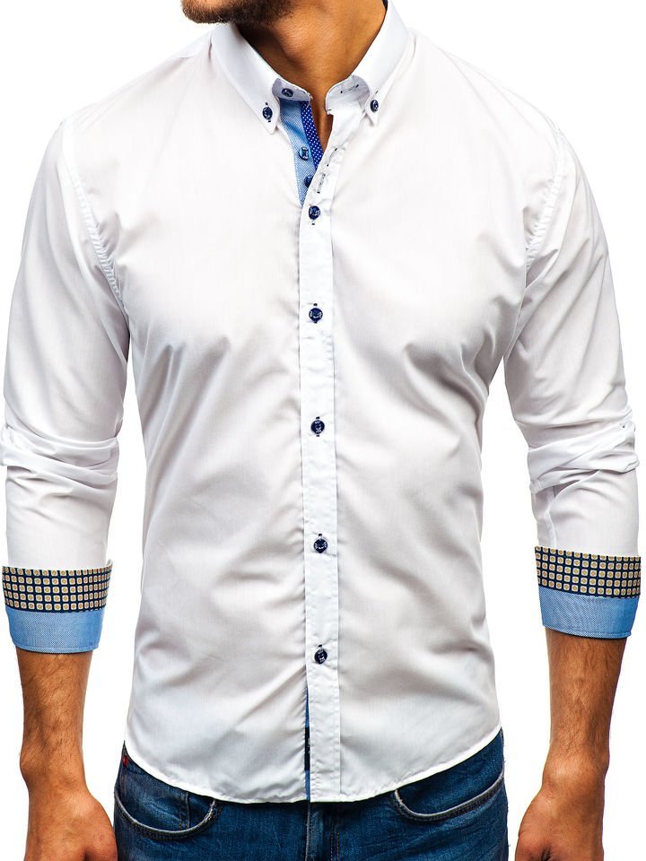 Bílá pánská elegantní košile s dlouhým rukávem Bolf 8840
