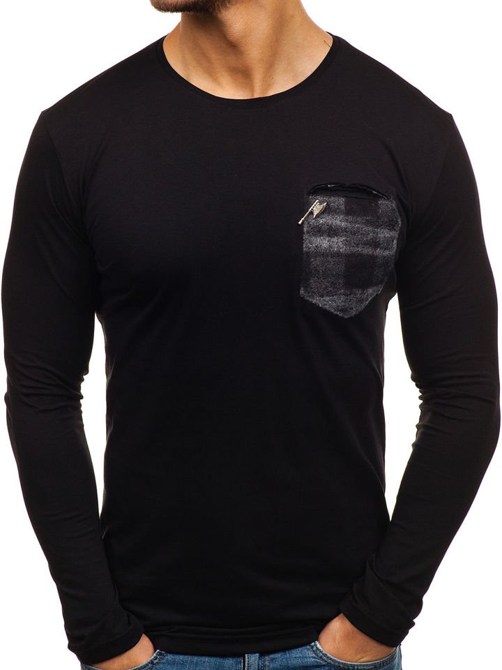 Černo-šedé pánské tričko bez potisku Bolf 355