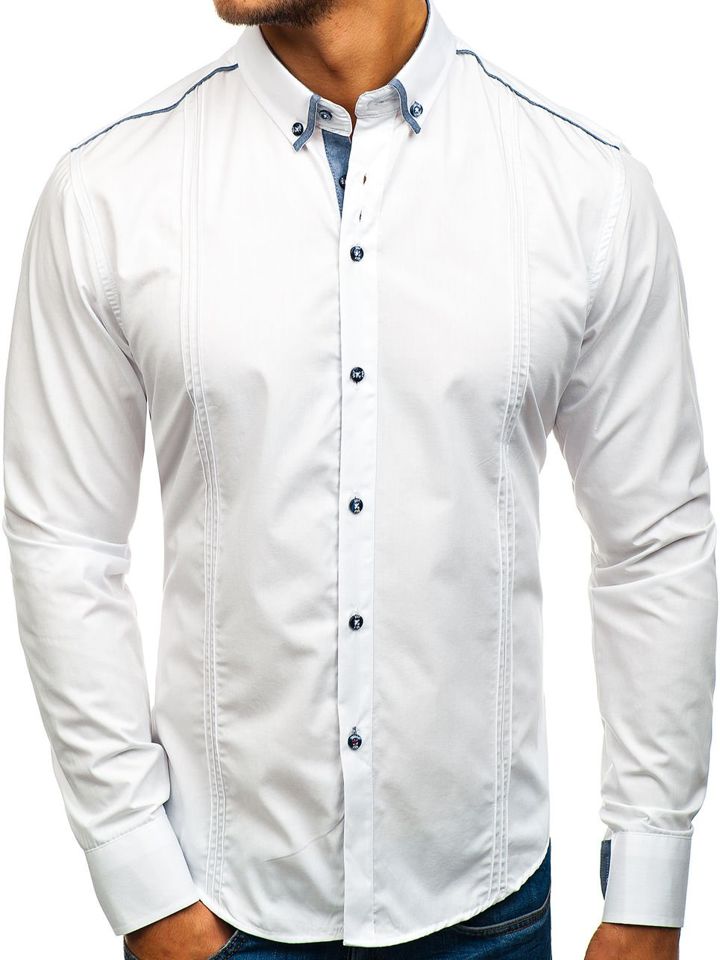 Bílá pánská elegantní košile s dlouhým rukávem Bolf 8821