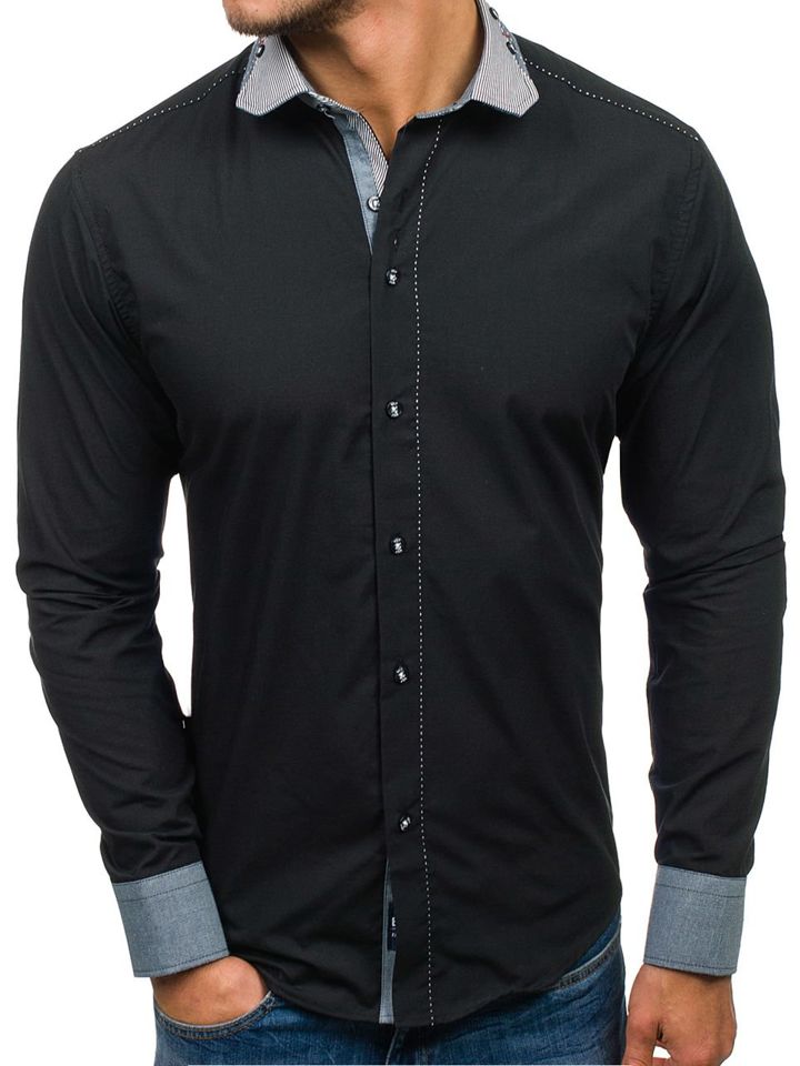 Černá pánská elegantní košile s dlouhým rukávem Bolf 6962