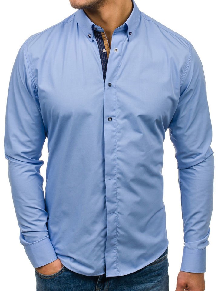 Blankytná pánská elegantní košile s dlouhým rukávem Bolf 7727