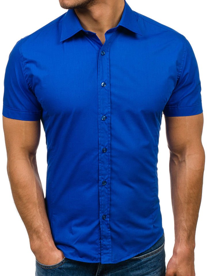 Královsky modrá pánská elegantní košile s krátkým rukávem Bolf 7501