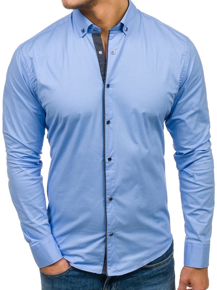 Blankytná pánská elegantní košile s dlouhým rukávem Bolf 7714