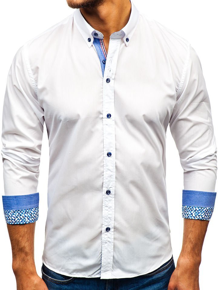 Bílá pánská elegantní košile s dlouhým rukávem Bolf 8838