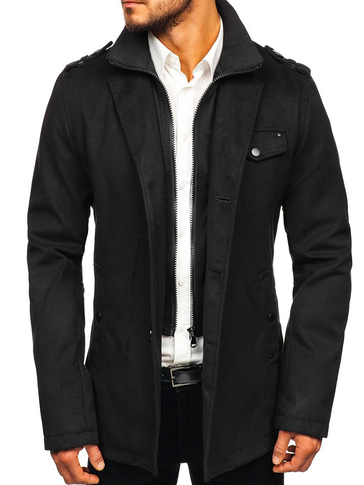 Černý pánský kabát Bolf 8853