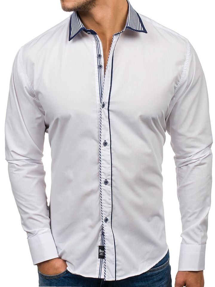 Bílá pánská elegantní košile s dlouhým rukávem Bolf 6940