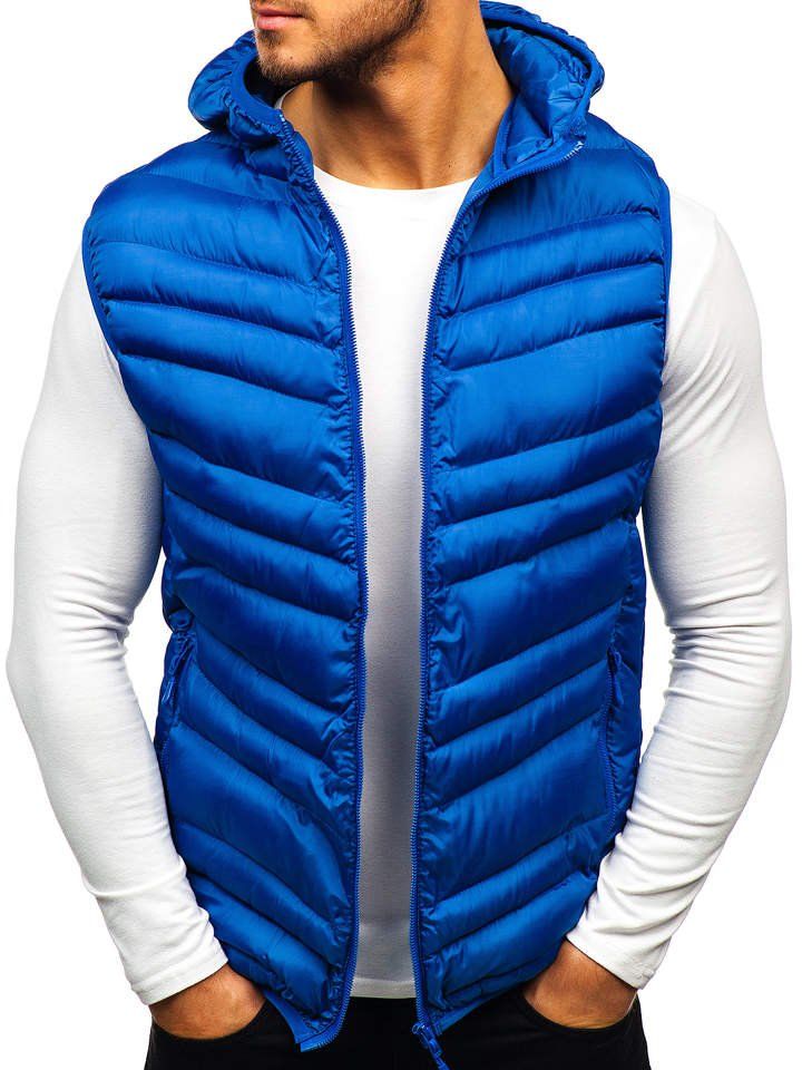 Modrá pánská prošívaná vesta s kapucí Bolf SM26