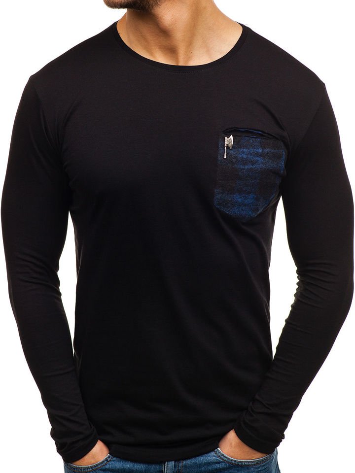 Černo-modré pánské tričko bez potisku Bolf 355