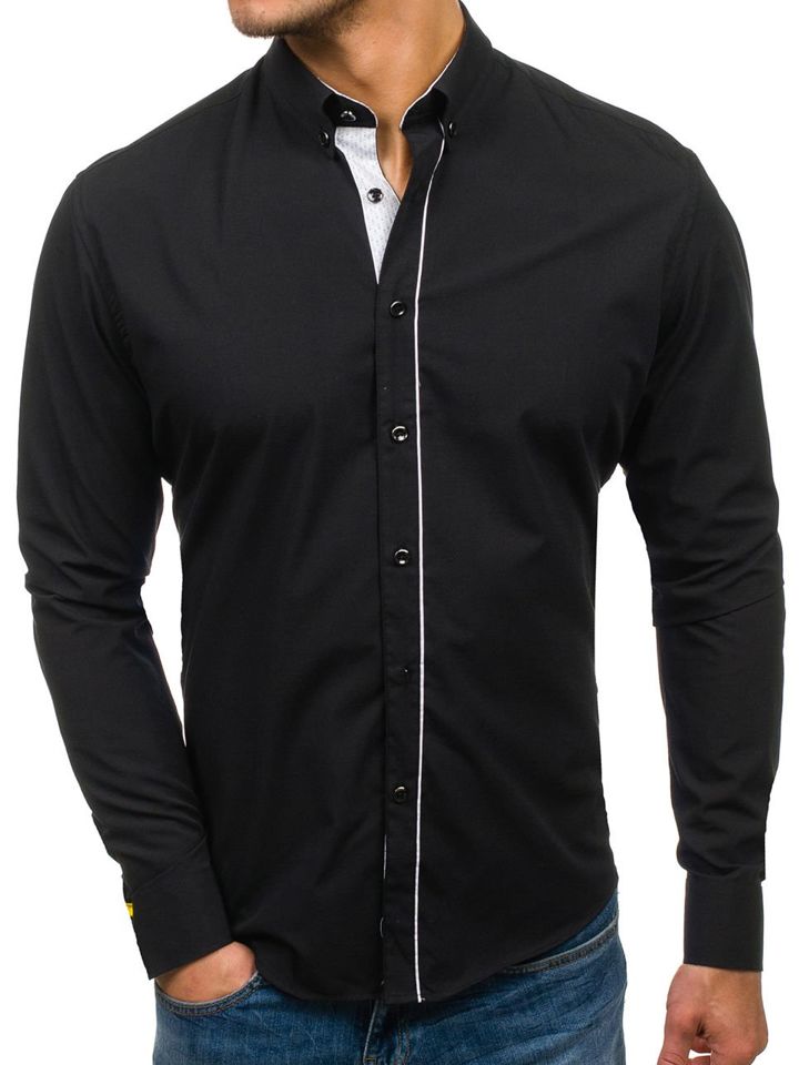 Černá pánská elegantní košile s dlouhým rukávem Bolf 7725