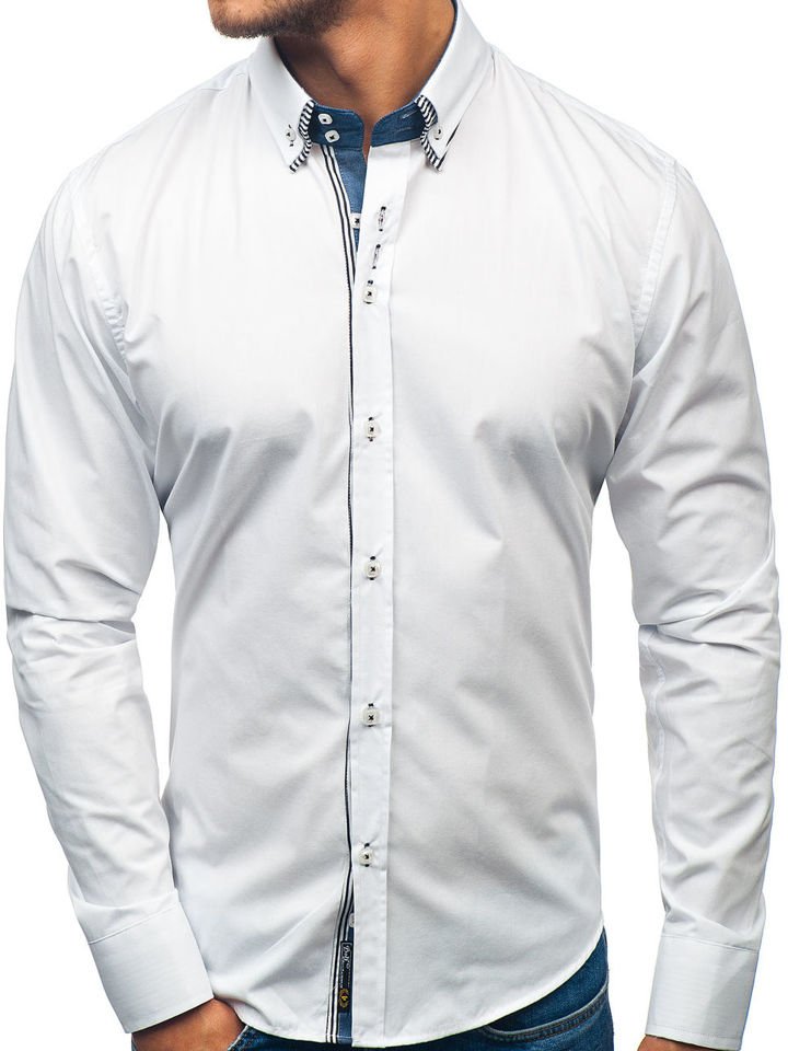 Bílá pánská elegantní košile s dlouhým rukávem Bolf 2774