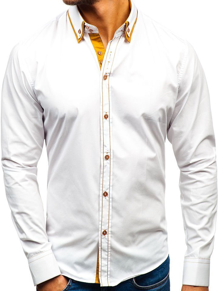 Bílá pánská elegantní košile s dlouhým rukávem Bolf 3703