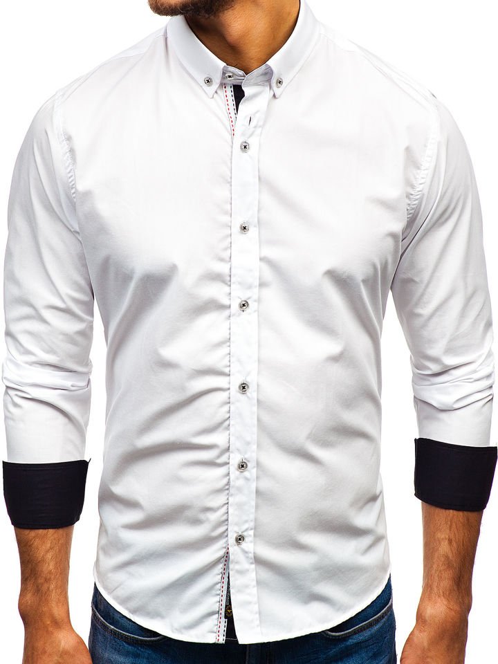Bílá pánská elegantní košile s dlouhým rukávem Bolf 8820