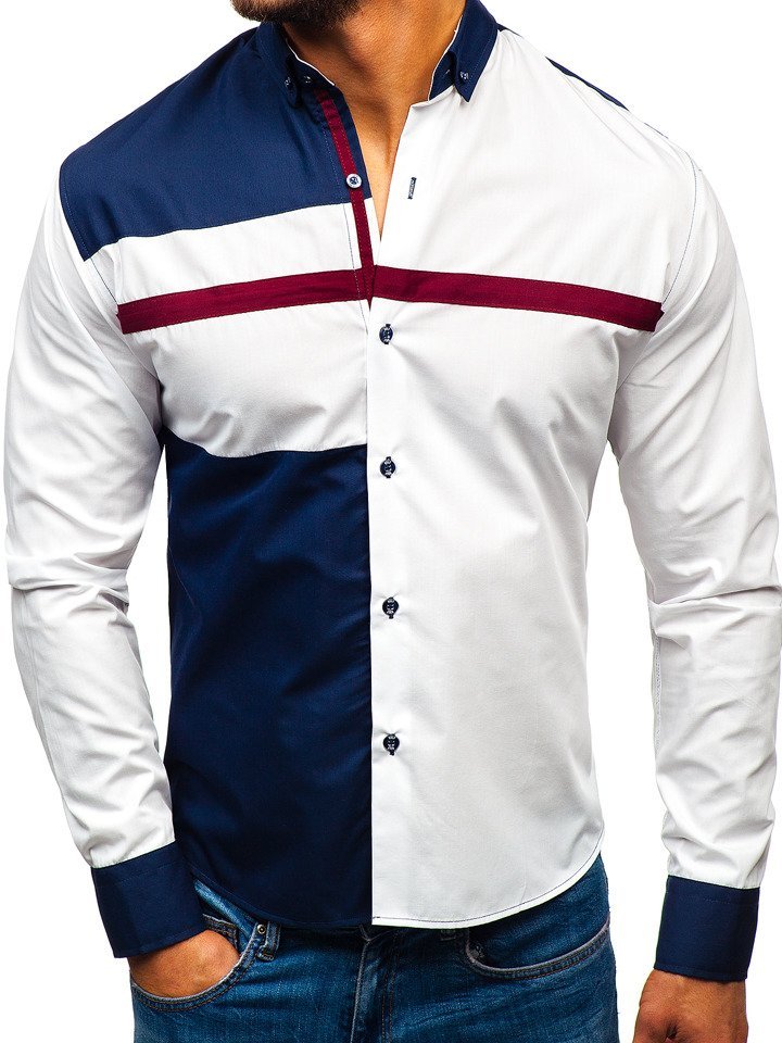 Bílá pánská vzorovaná košile s dlouhým rukávem Bolf 5729-A