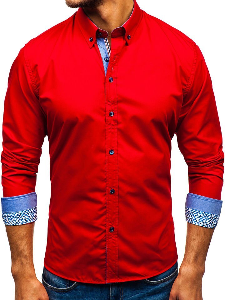 Červená pánská elegantní košile s dlouhým rukávem Bolf 8838