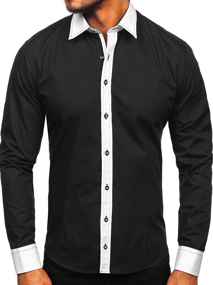 Černá pánská elegantní košile s dlouhým rukávem Bolf 6882