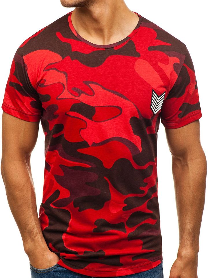 Maskáčovo-červené pánské tričko s potiskem Bolf 708