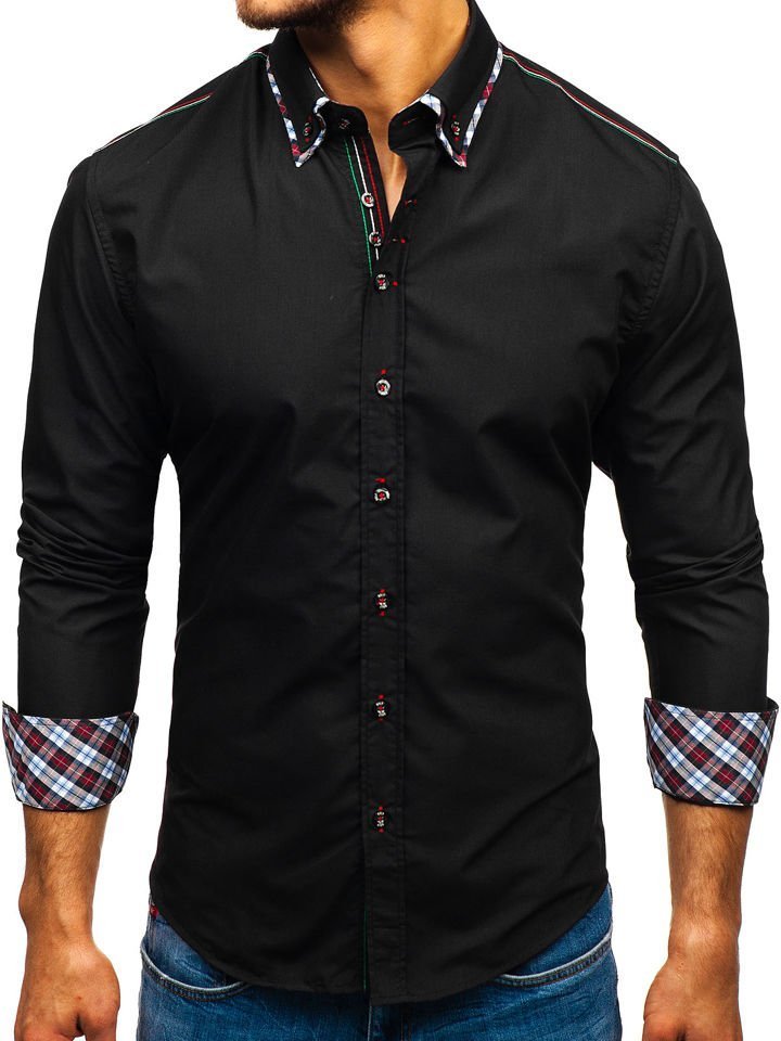 Černá pánská elegantní košile s dlouhým rukávem Bolf 2701