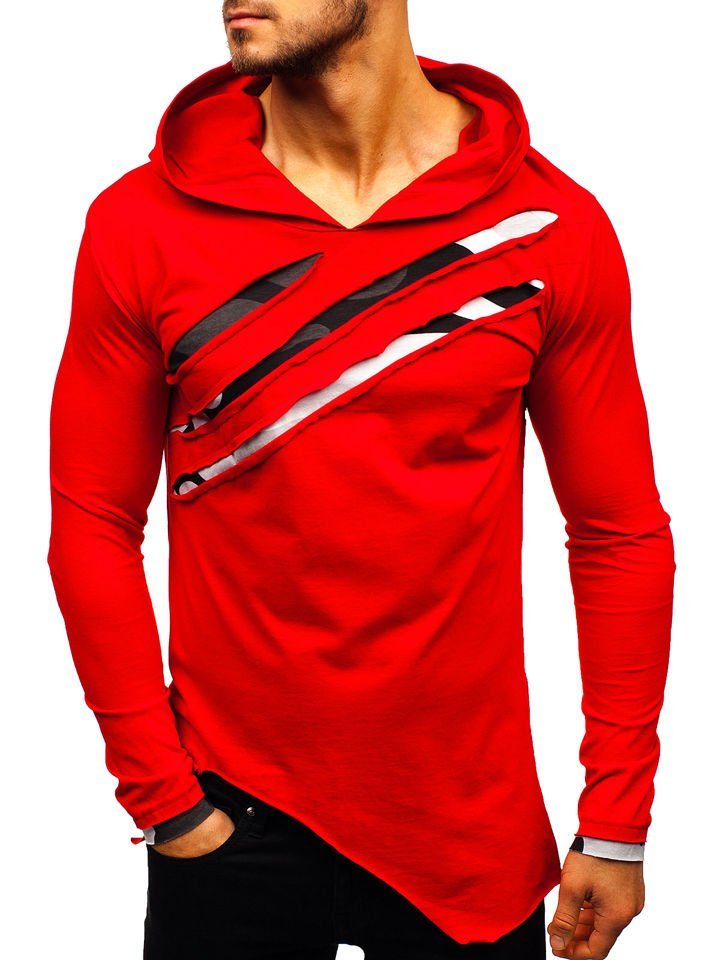 Červené pánské tričko s dlouhým rukávem a potiskem Bolf 1220