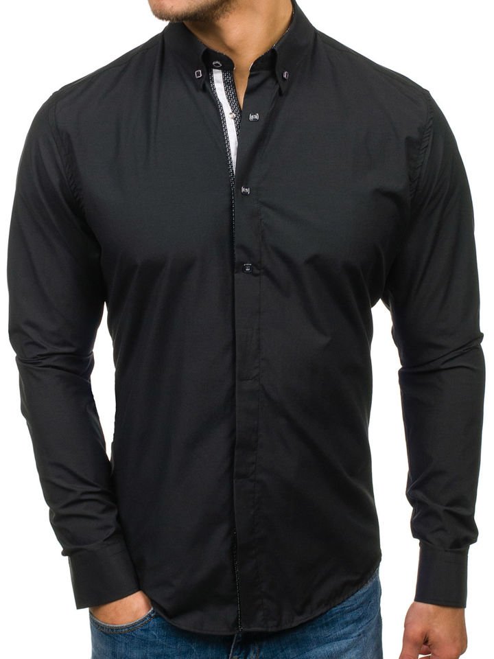 Černá pánská elegantní košile s dlouhým rukávem Bolf 7727