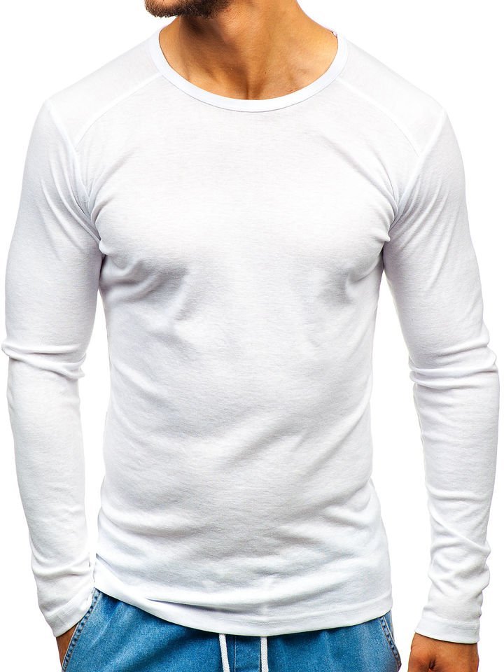 Bílé pánské tričko s dlouhým rukávem bez potisku Bolf C10046