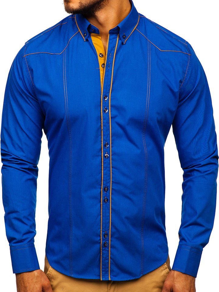 Královsky modrá pánská elegantní košile s dlouhým rukávem Bolf 4777