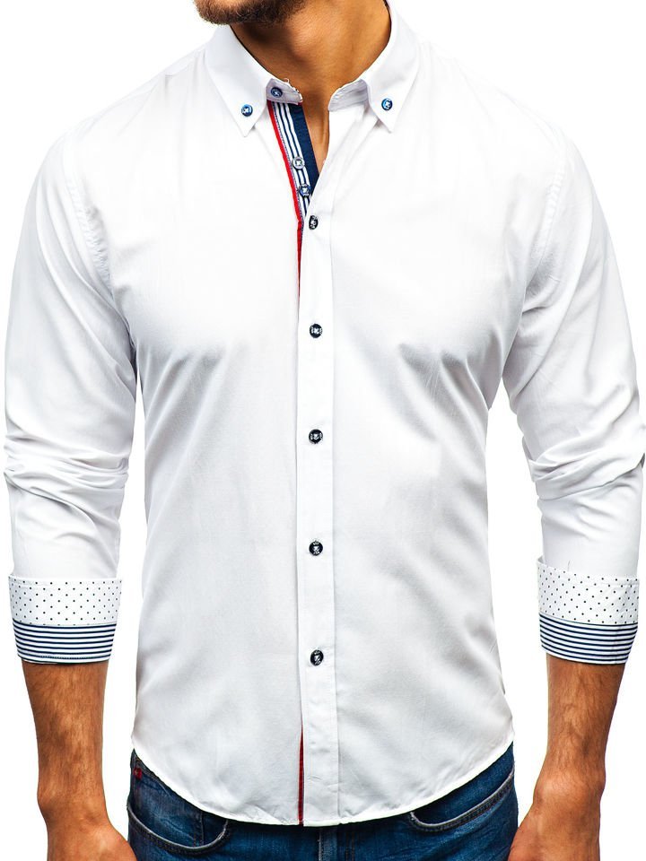 Bílá pánská vzorovaná košile s dlouhým rukávem Bolf 8843