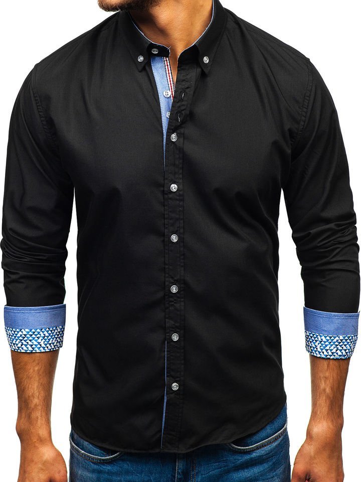Černá pánská elegantní košile s dlouhým rukávem Bolf 8838