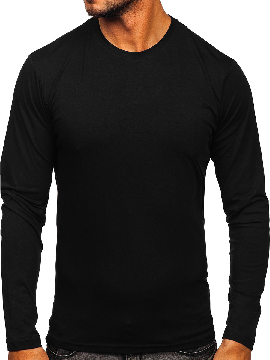 Černé pánské tričko s dlouhým rukávem bez potisku Bolf 1209