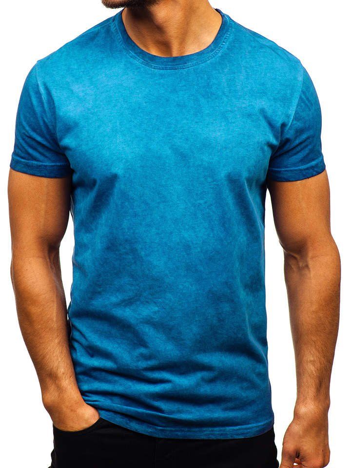 Světle modré pánské tričko bez potisku Bolf 100728