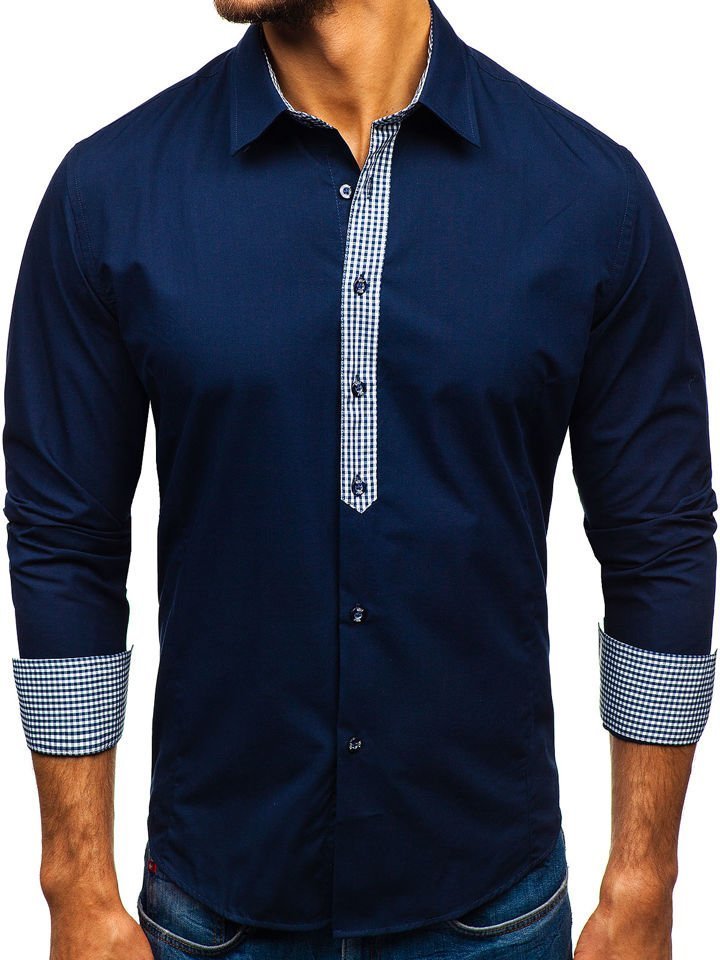 Tmavě modrá pánská elegantní košile s dlouhým rukávem Bolf 0939