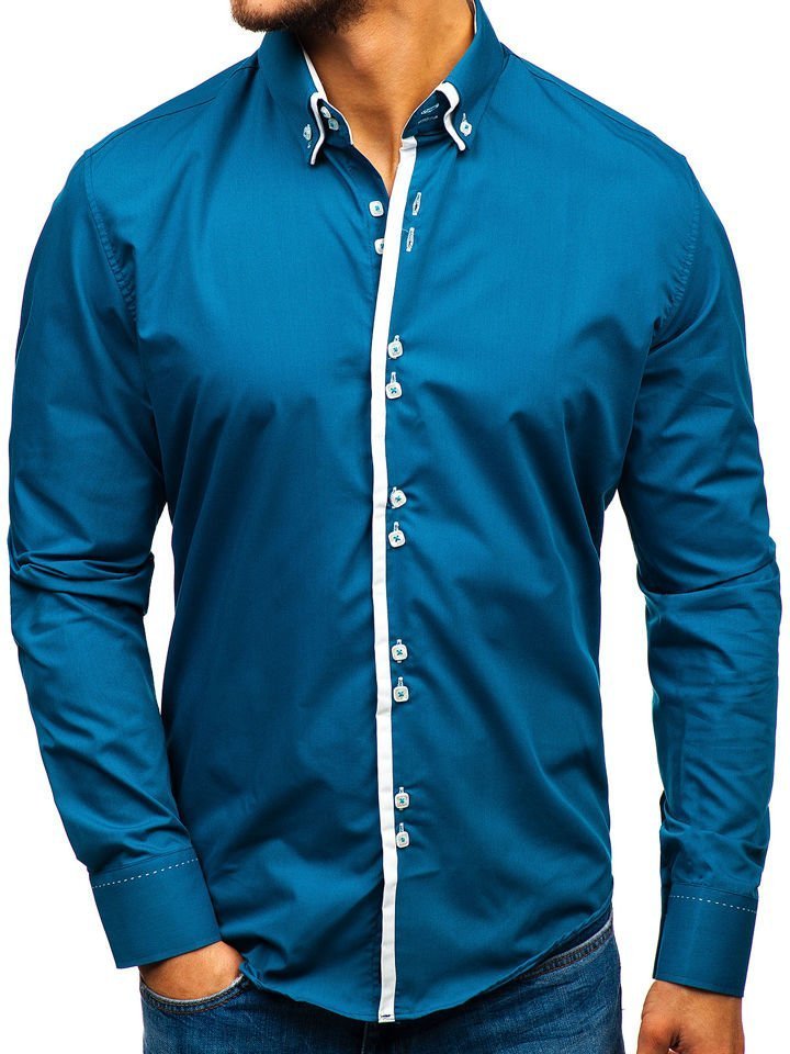 Modrá pánská elegantní košile s dlouhým rukávem Bolf 1721-A