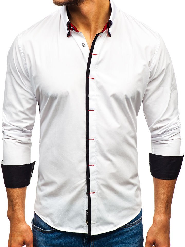 Bílá pánská elegantní košile s dlouhým rukávem Bolf 2767