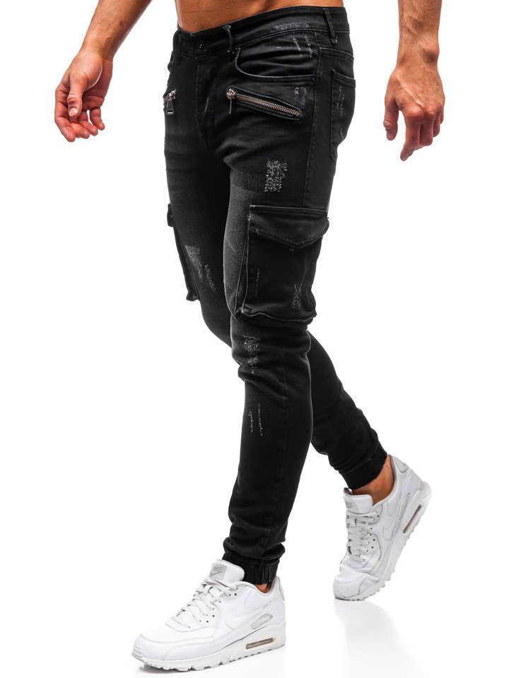 Černé pánské džínové jogger kalhoty Bolf 3002