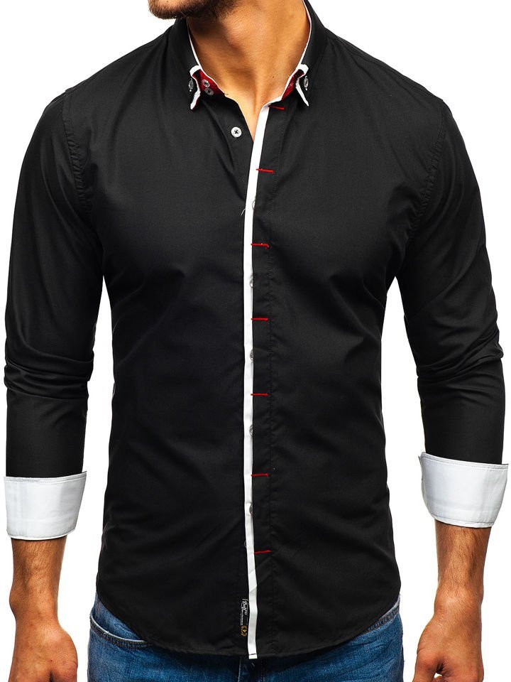 Černá pánská elegantní košile s dlouhým rukávem Bolf 2767