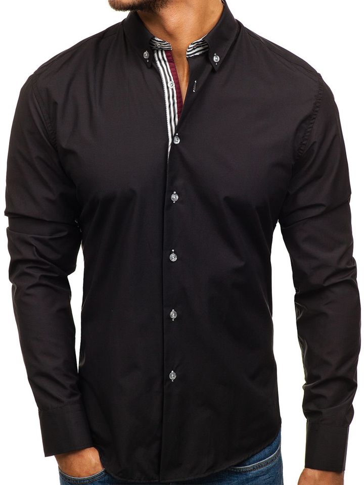 Černá pánská elegantní košile s dlouhým rukávem Bolf 6943
