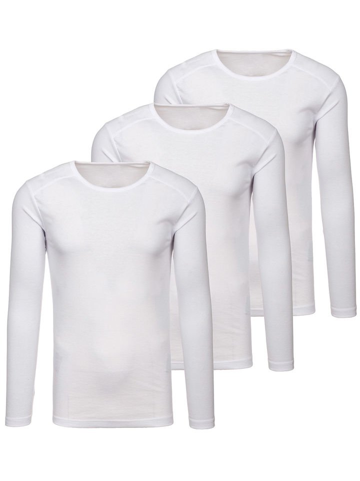 Bílá pánská trička s dlouhým rukávem bez potisku 3 Pack Bolf C10038-3P