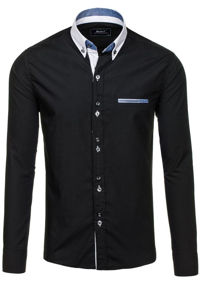 Černá pánská elegantní košile s dlouhým rukávem Bolf 6945