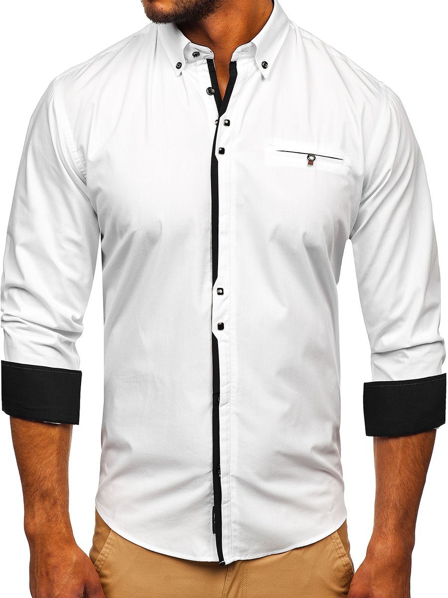 Bílá pánská elegantní košile s dlouhým rukávem Bolf 7720