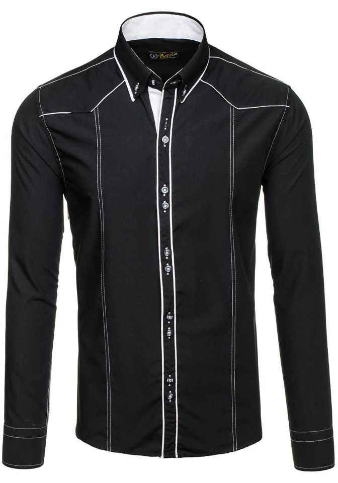 Černo-bílá pánská elegantní košile s dlouhým rukávem Bolf 4777