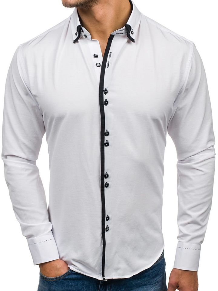 Bílá pánská elegantní košile s dlouhým rukávem Bolf 1721-A